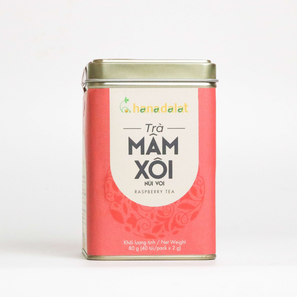 HanaDalat Trà Mâm Xôi đỏ - 80gr - lon thiếc - được chế biến từ lá và thân của cây mâm xôi mọc trong rừng nguyên sinh