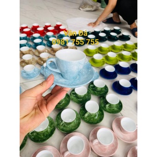 Ly tách sứ Vân Đá uống cafe Espresso 70ml_Cốc kèm đĩa Sứ Bát Tràng Cao Cấp