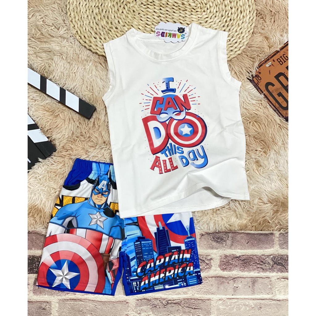 Bộ thun sát nách bé trai đội trưởng mỹ Captain America