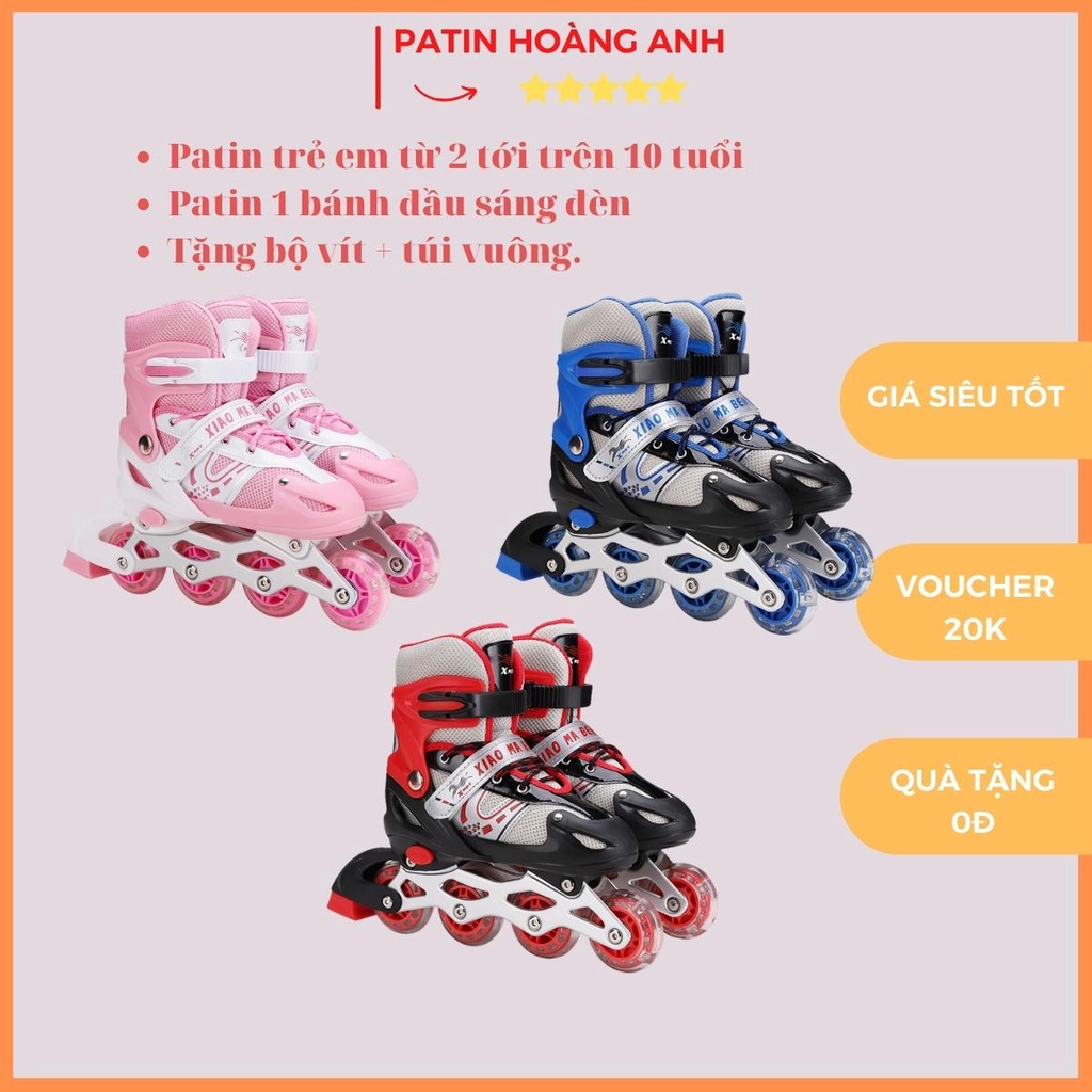 Giày trượt patin trẻ em, bánh đầu sáng đèn, giày patin bear điều chỉnh tăng giảm được 5 size