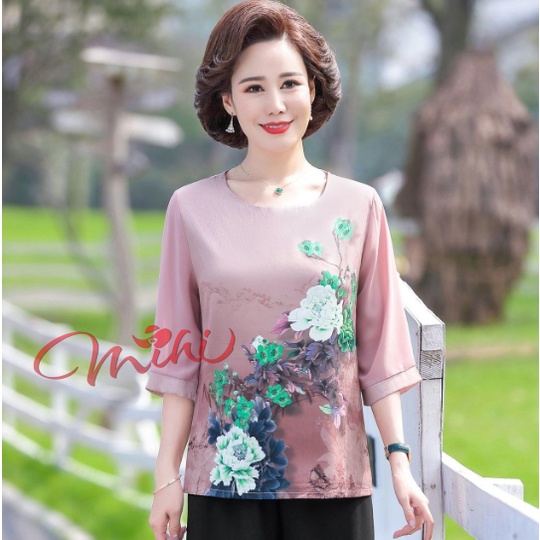 Bộ đồ trung niên nữ tay lỡ A45- Áo trung niên - Thời trang cao cấp, sang trọng người lớn tuổi U40 U50 U60 giá rẻ Bigsize