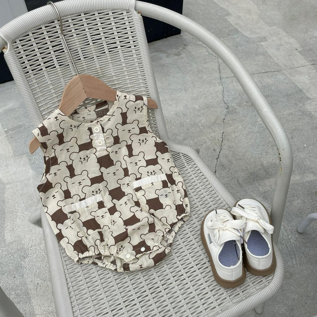 Bộ Áo Liền Quần Sát Nách Dáng Rộng Vải Cotton Họa Tiết Chấm Bi Dễ Thương Thời Trang Mùa Hè Cho Bé Sơ Sinh Từ 0