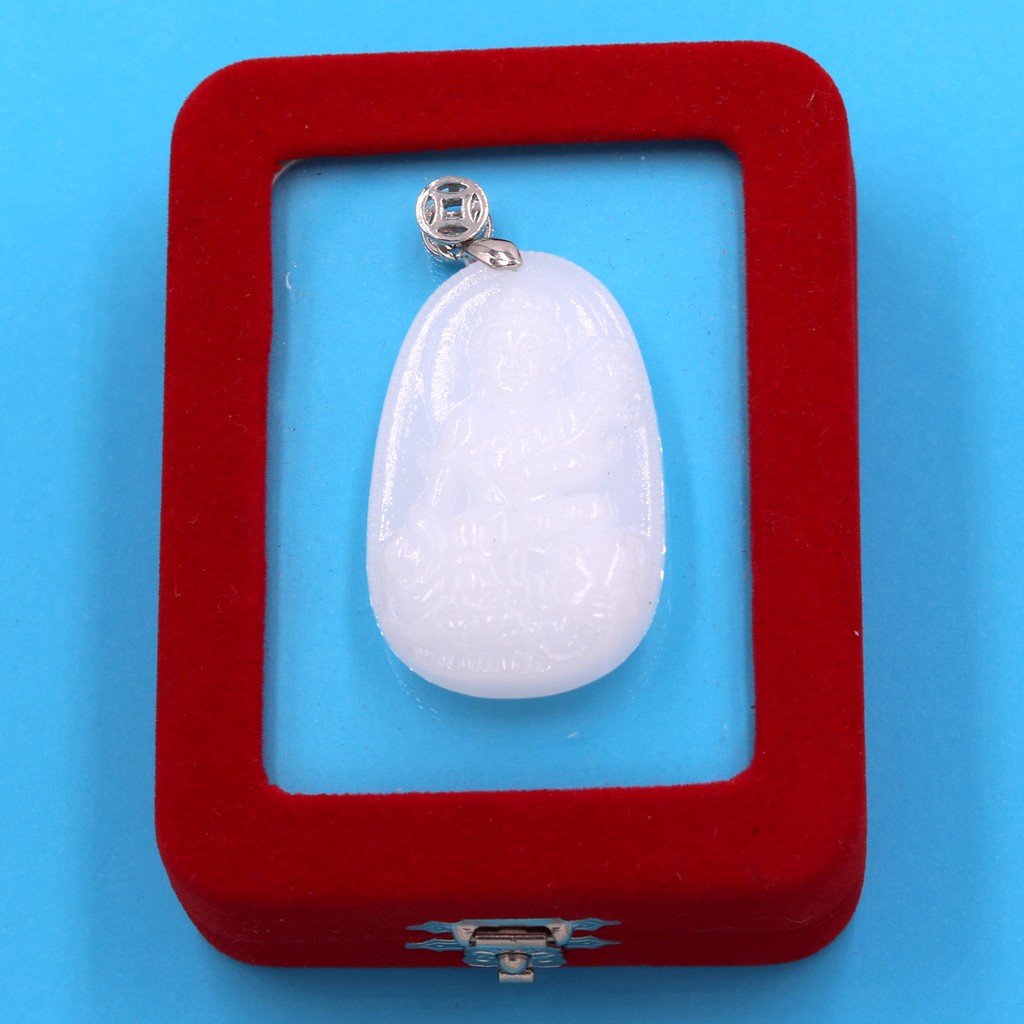 Vòng cổ Bồ tát Phổ hiền đá trắng 4.3 cm - Phổ Hiền Bồ tát bổ trợ cho người tuổi Thìn, Tỵ