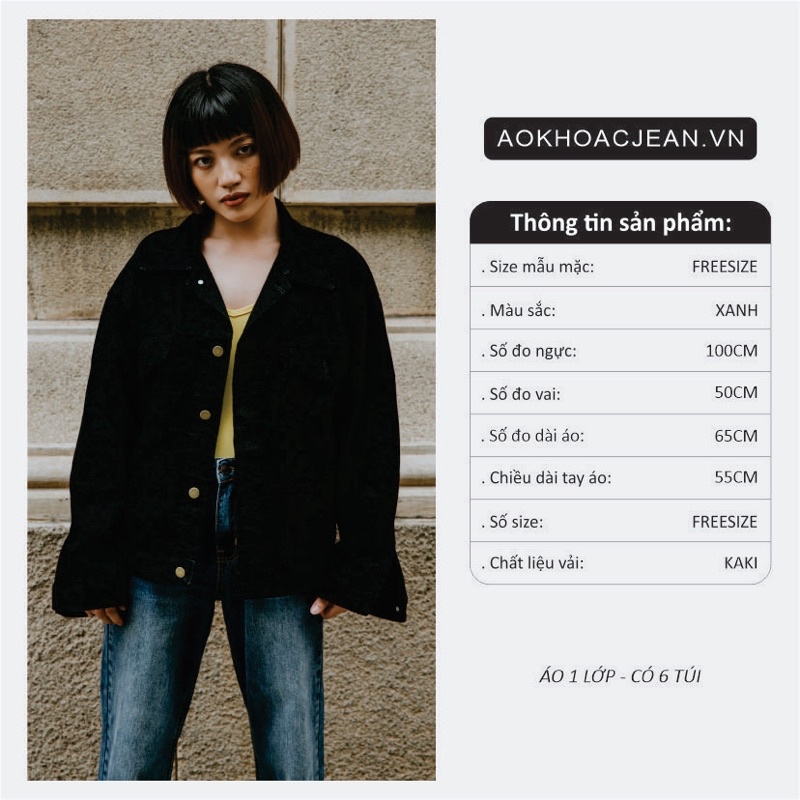 Áo khoác jean Đen unisex form rộng có 6 túi phong cách Ulzzang nam nữ oversize