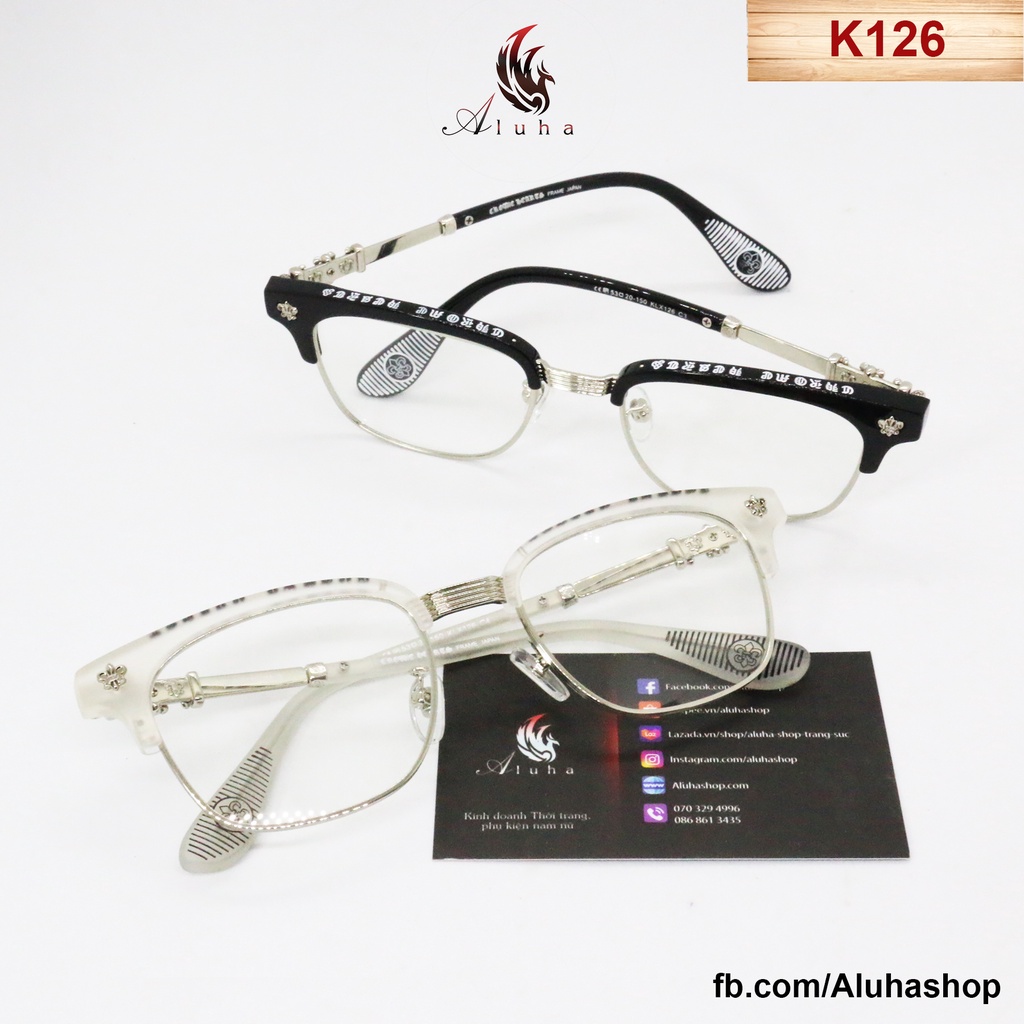 Gọng kính Titan Chrome Heart chống ánh sáng xanh kiểu dáng Clubmaster cổ điển, đẹp không chê vào đâu được - K126 - Aluha