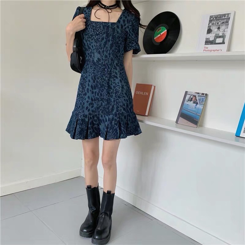 (SẴN) Váy jeans ulzzang hoạ tiết hoa báo tay phồng siêu xinh 2021 KÈM 3 ẢNH THẬT CUỐI