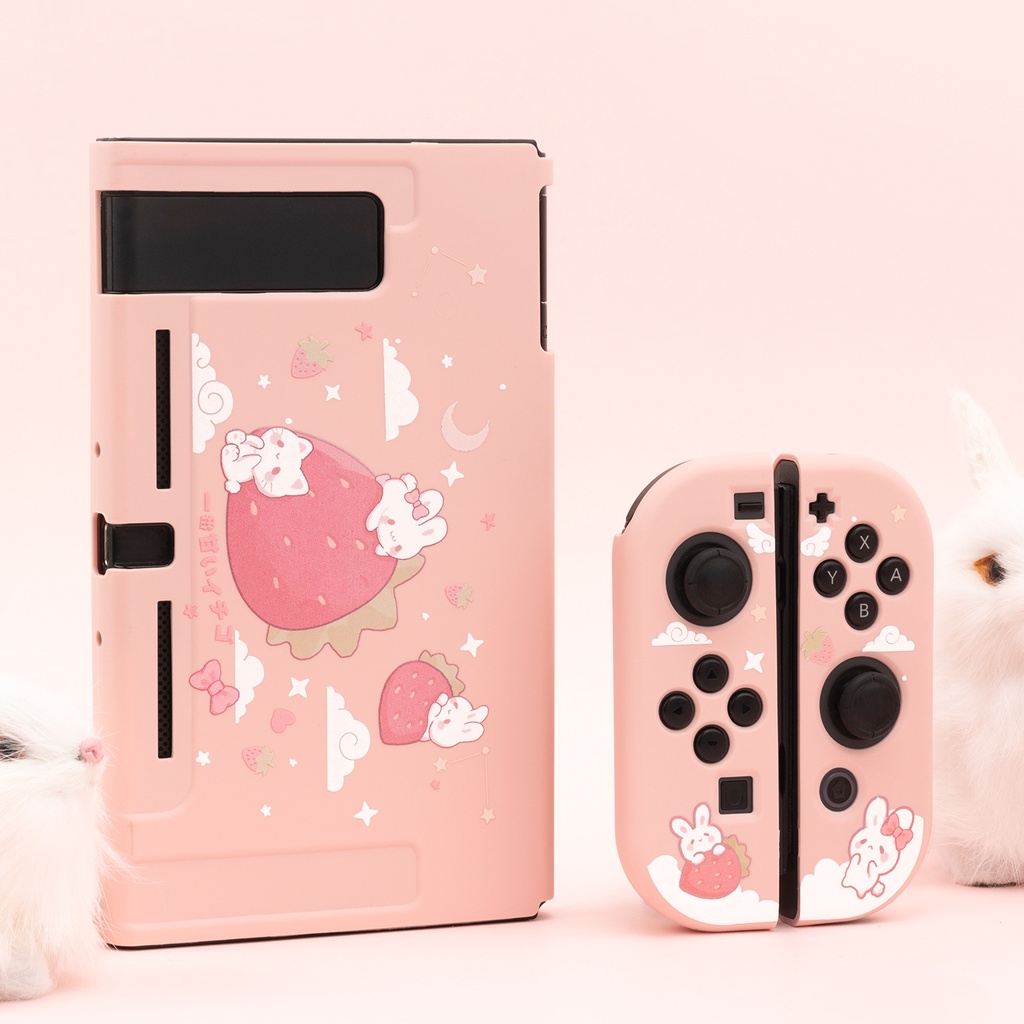 Ốp TPU Bảo Vệ Máy Chơi Game Nintendo Switch Hình Thỏ Và Dâu Tây Đáng Yêu