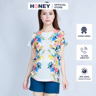 Áo bầu thiết kế công sở chất voan lụa mềm cao cấp, họa tiết hoa - Thời trang đầm bầu cao cấp HONEY