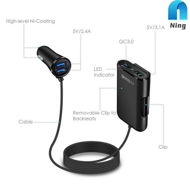 Tẩu Sạc Nhanh Usb Qc 3.0 Hai Cổng Chữ U Có Đèn Led Báo Hiệu Thông Minh Cho Xe Hơi