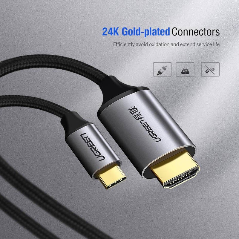 Cáp chuyển USB C sang HDMI dài 1,5-2m cao cấp hỗ trợ 4K 2K UGREEN MM142 50570 MM141 50530 -  Hàng phân phối chính thức