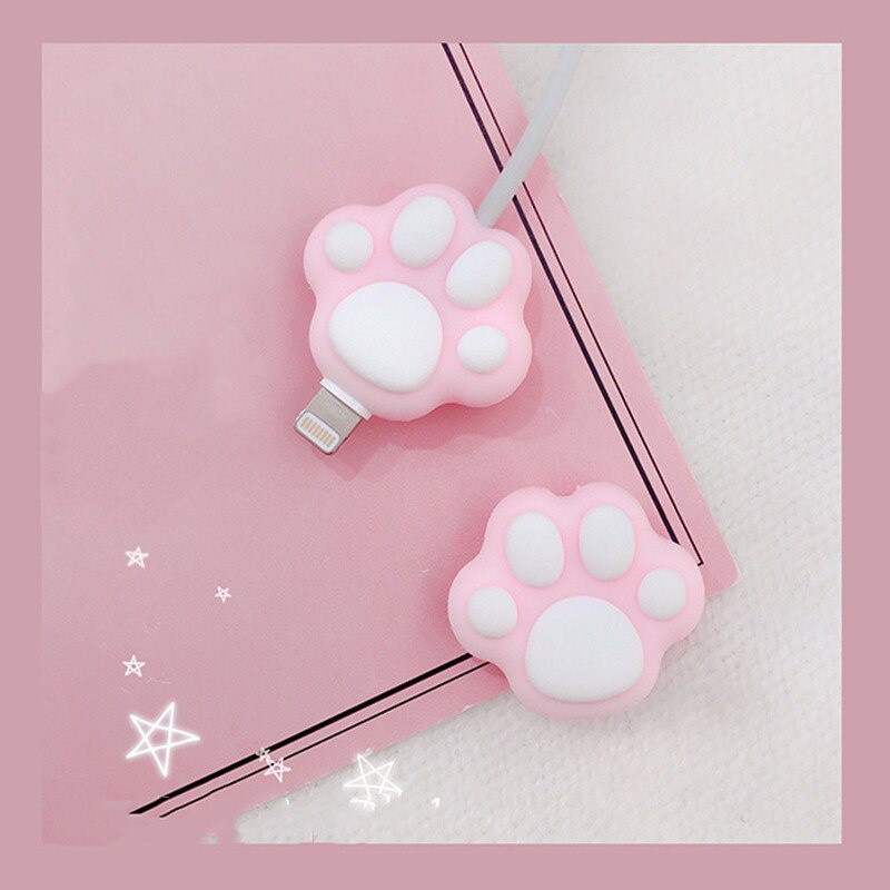 Phụ kiện bảo vệ dây cáp sạc hình chân mèo dễ thương thích hợp cho IPhone/ USB