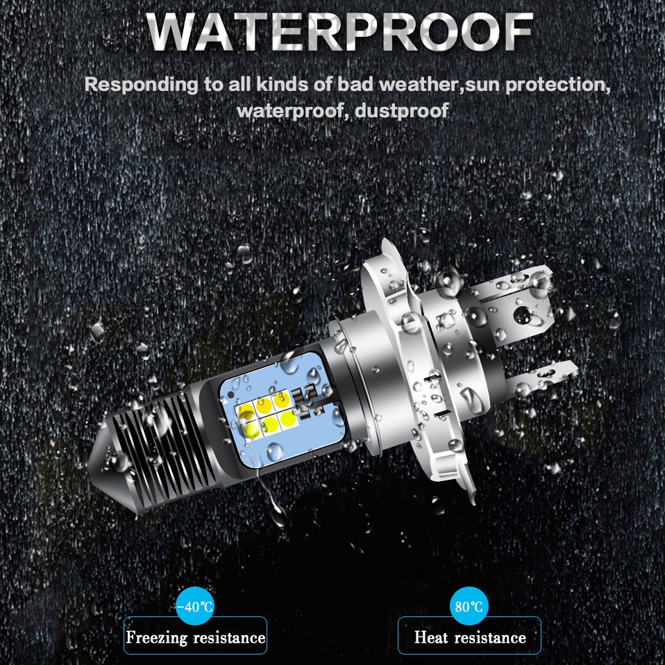 1 PC 12LED Bóng đèn pha xe máy H4 BA20D P15D Đèn sương mù chùm tia cao và thấp 3030 chip Phụ kiện xe tay ga LED hai màu nổi bật