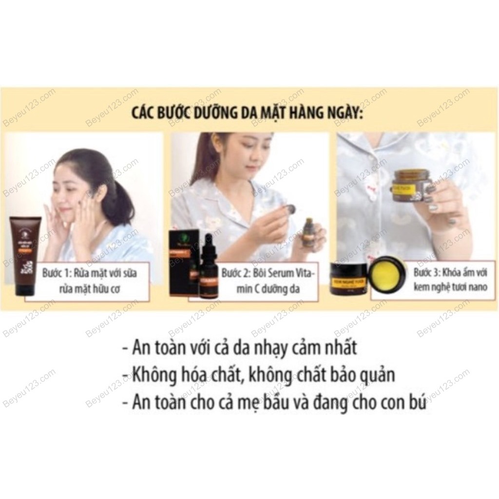 Bộ chăm sóc da mặt hữu cơ Wonmom - Dưỡng trắng, mụn, thâm nám (Sữa rửa mặt, Kem nghệ, Serum vitamin C) WM