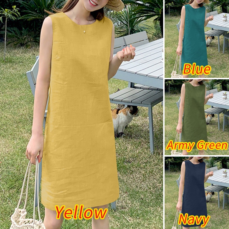 Đầm midi ZANZEA không tay cổ tròn thời trang Hàn Quốc dành cho nữ