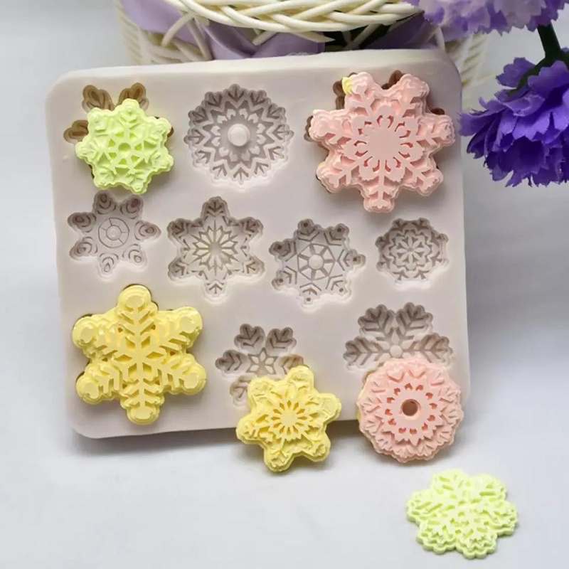 Tấm silicon 10 hoa tuyết 3D làm fondant, trang trí bánh trung thu hiện đại
