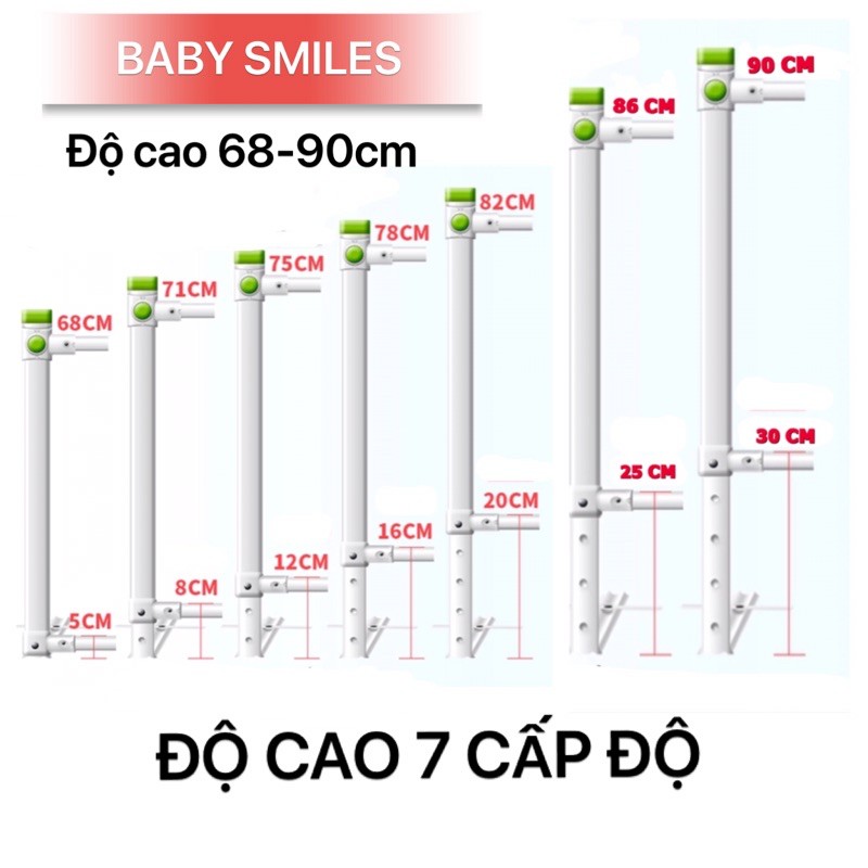 THANH CHẮN GIƯỜNG BABY SMILES CAO CẤP ĐỘ CAO 68-90CM