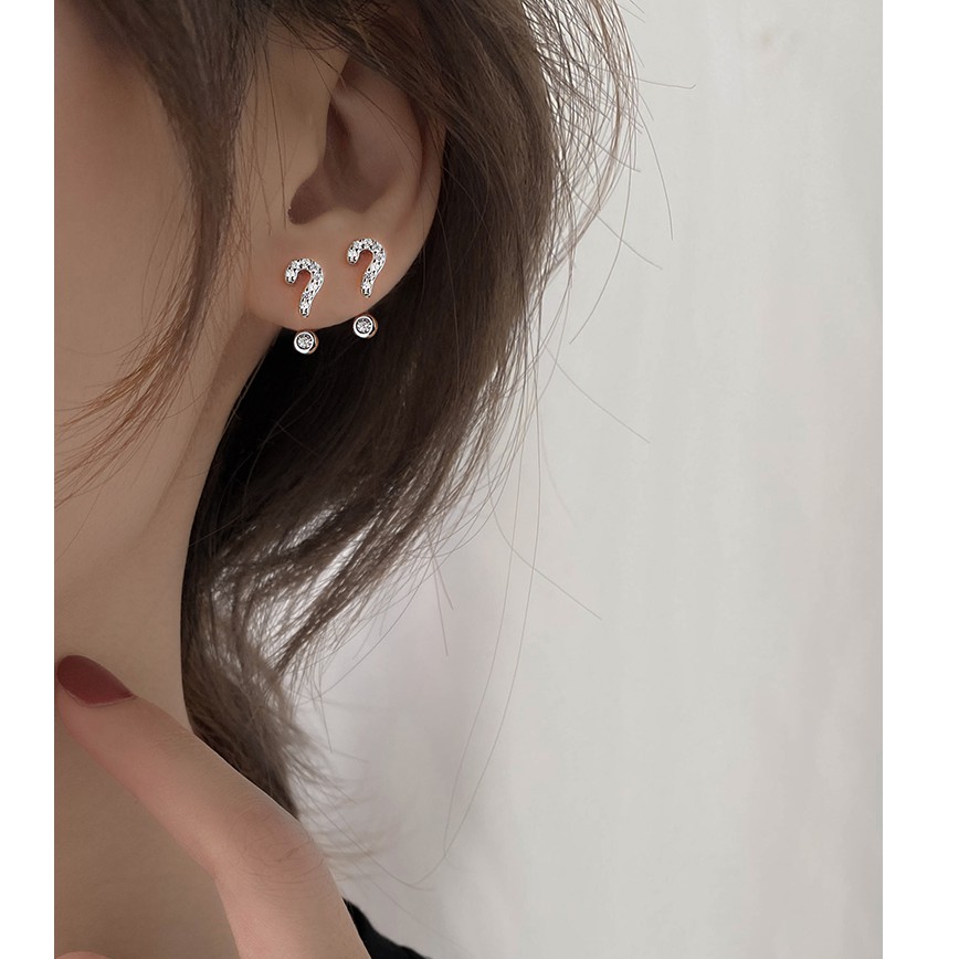Khuyên tai nữ Bạc hỏi chấm, Hoa tai Bạc nữ dấu chấm than cao cấp TUNA SILVER cam kết CHUẨN BẠC
