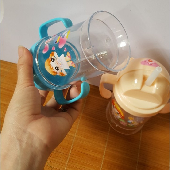 [Rẻ Vô Địch] Cốc tập uống nước cho bé có tay cầm và ống hút nhựa Việt Nhật dung tích 280ml