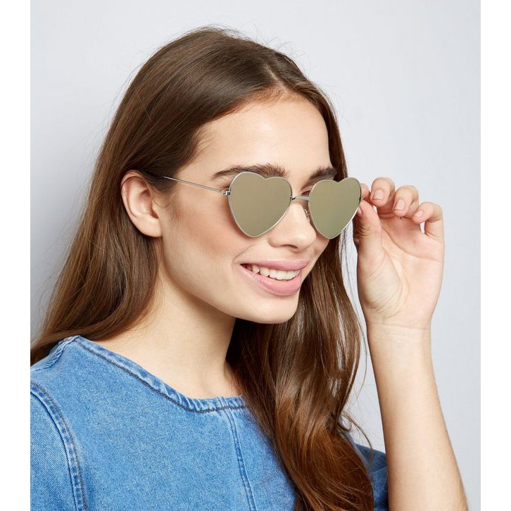 Kính NEWLOOK Silver Mirror Heart Lens Sunglasses_hàng chính hãng authentic