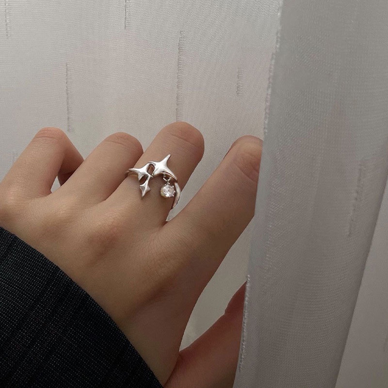 Nhẫn Hở Hình Ngôi Sao Bốn Cánh Tùy Chỉnh Thời Trang Vintage Cho Nữ