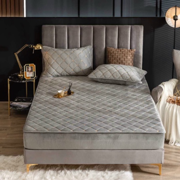 Sét ga gối nỉ nhung thêu chữ H siêu đẹp mẫu mới 2020 có túi đựng Giá rẻ