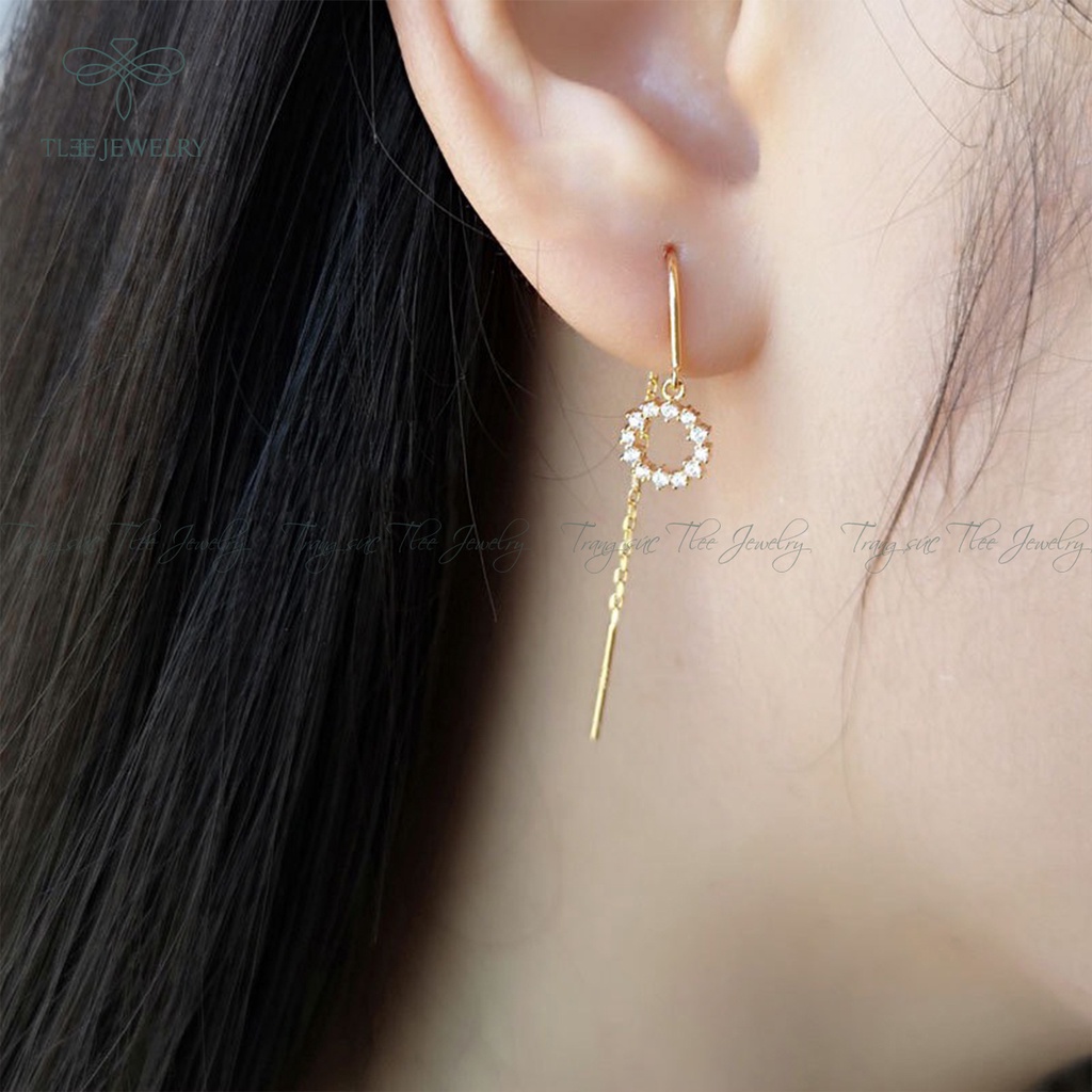 Khuyên tai bạc nữ TLEE circle dáng tua dài móc cài NCJ B0156