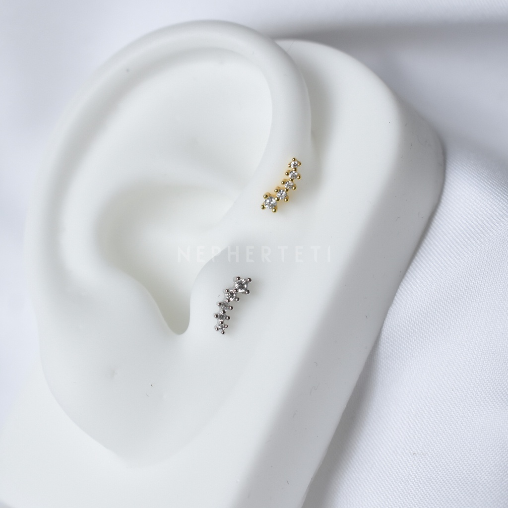 Khuyên tai bạc 925 mini - Dải đá cong  - Nepherteti