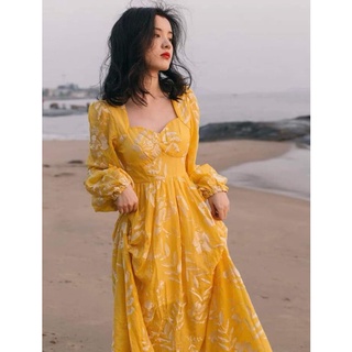 Đầm maxi vàng nữ hoạ tiết 224