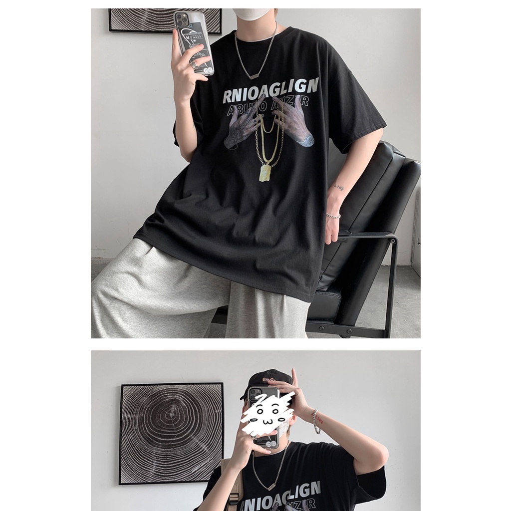 Áo thun ngắn tay phong cách Hip Hop Âu Mỹ cho nam size S-8Xl