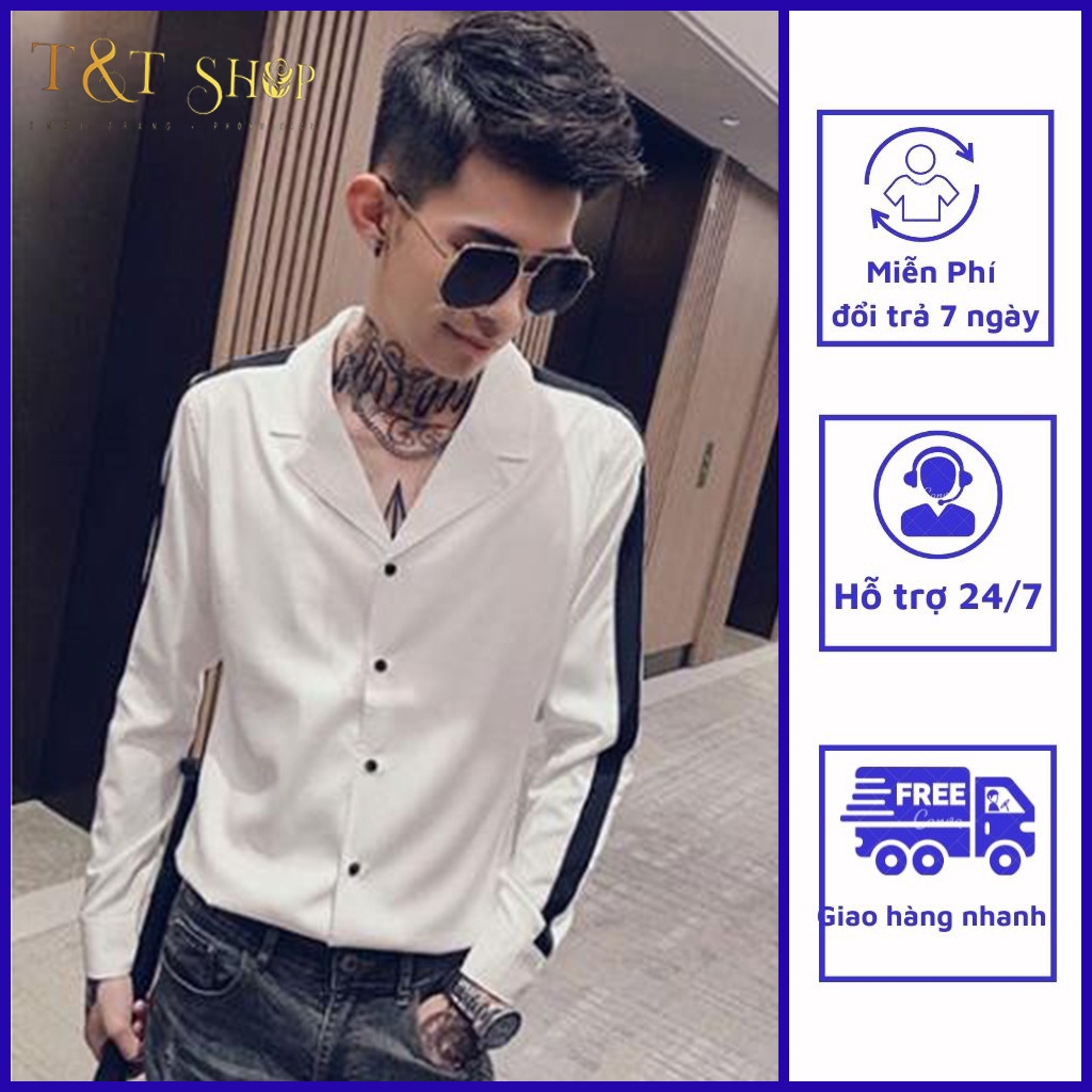 Áo sơ mi, Áo Sơ Mi Nam phong cách hàn quốc, phối màu đơn giản mà lại không hế kém sang, cổ chữ V mã hàng H18