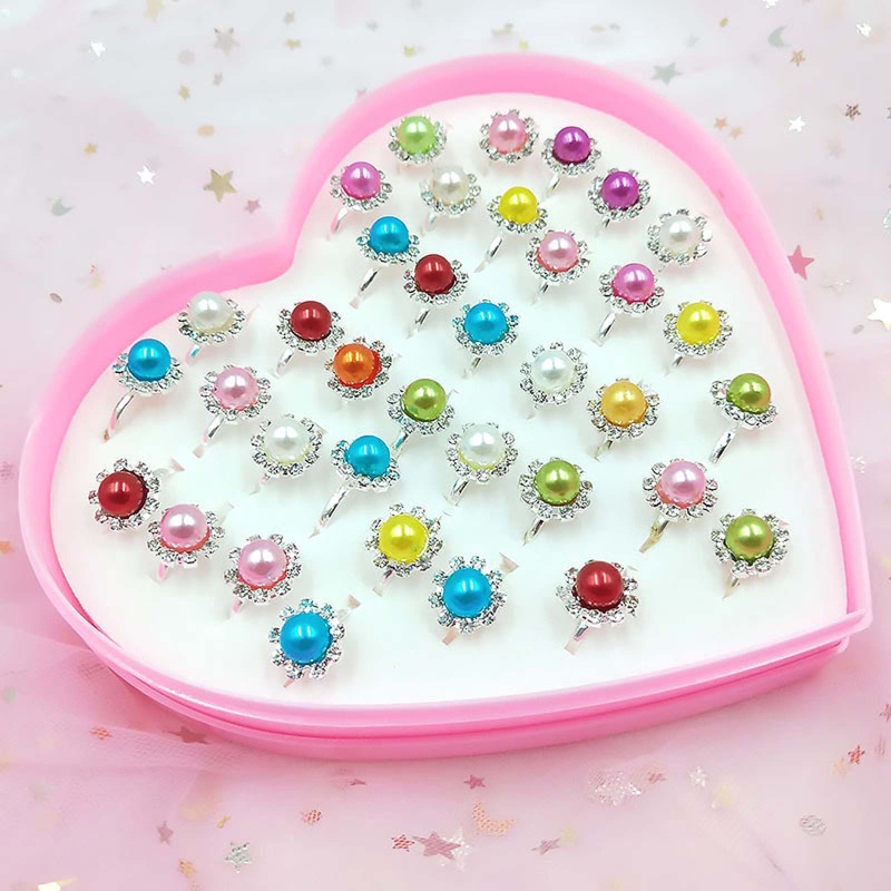 Set 12 / 36 Nhẫn Hợp Kim Hình Trái Tim Hoạt Hình Dễ Thương Cho Bé Gái