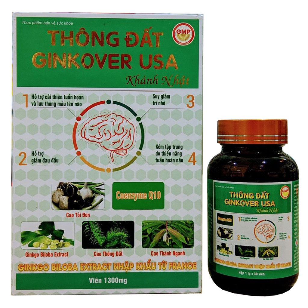 Thông Đất Ginkover USA, hỗ trợ làm giảm đau đầu, suy giảm trí nhớ (hộp 30 viên)