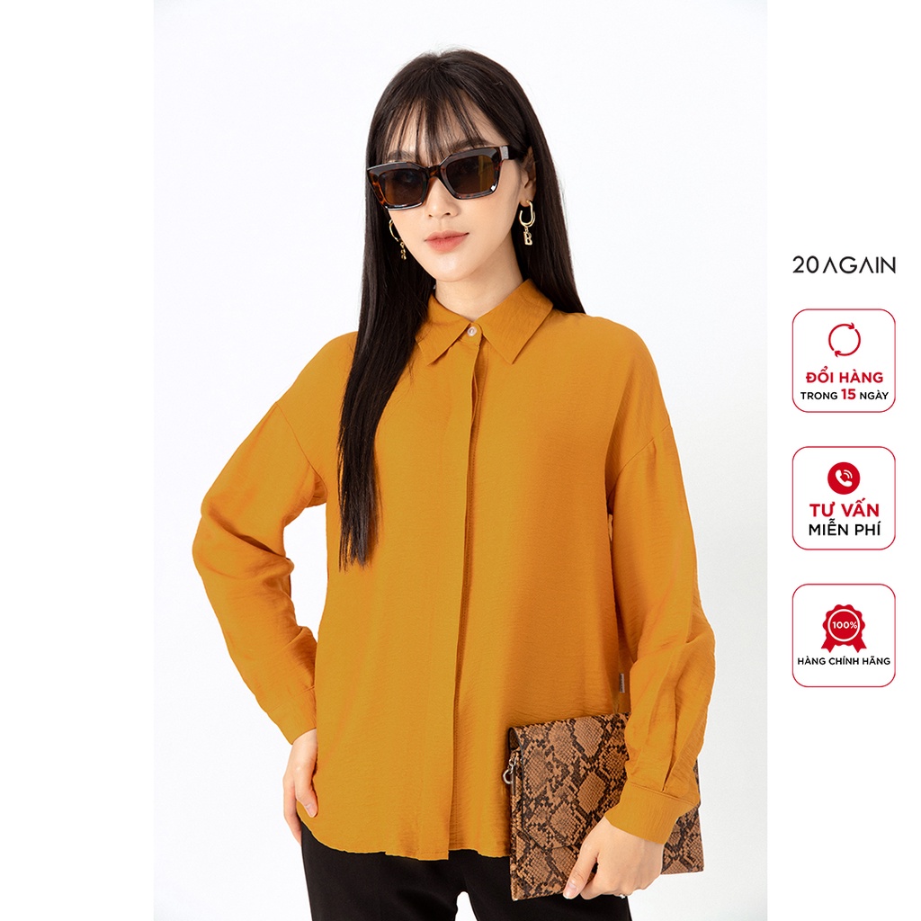 Áo sơ mi nữ dài tay cổ đức 20AGAIN, thiết kế công sở thanh lịch ASA1473