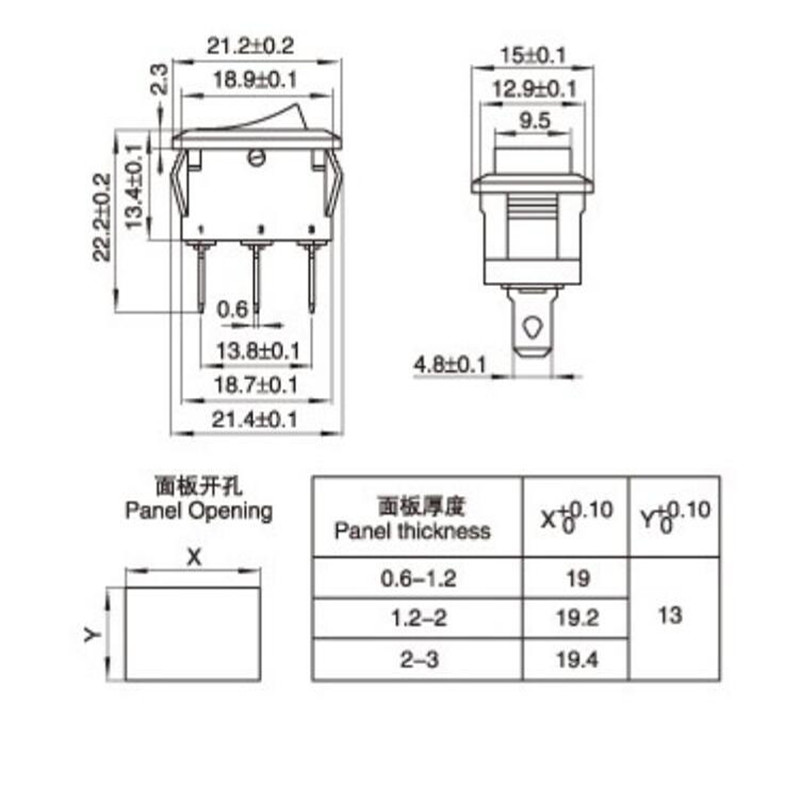 Set 5 Công Tắc Bật / Tắt 2 Chấu 6A / 250VAC 10A 125VAC 15 * 21mm Cho Bảng Điều Khiển Xe Hơi