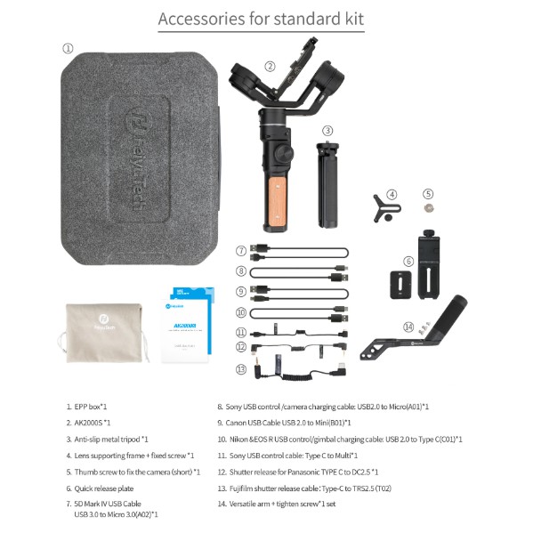 Gimbal chống rung Feiyu-Tech AK2000S  cho máy ảnh DSLR, MIRRORLESS Phiên bản 2020