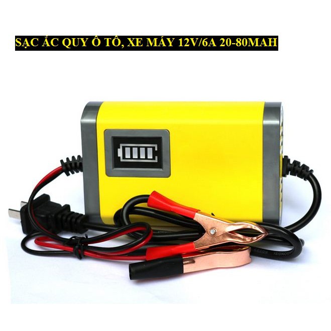 Sạc bình ắc quy ô tô xe máy thông minh tự ngắt khi đầy 12V/6A có quạt tản nhiệt