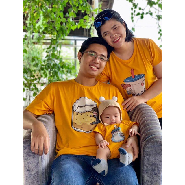 Áo gia đình Familylove - Đồng phục gia đình họa tiết beer trà sữa bình sữa cực đáng yêu Cotton 100% co giãn mềm mịn