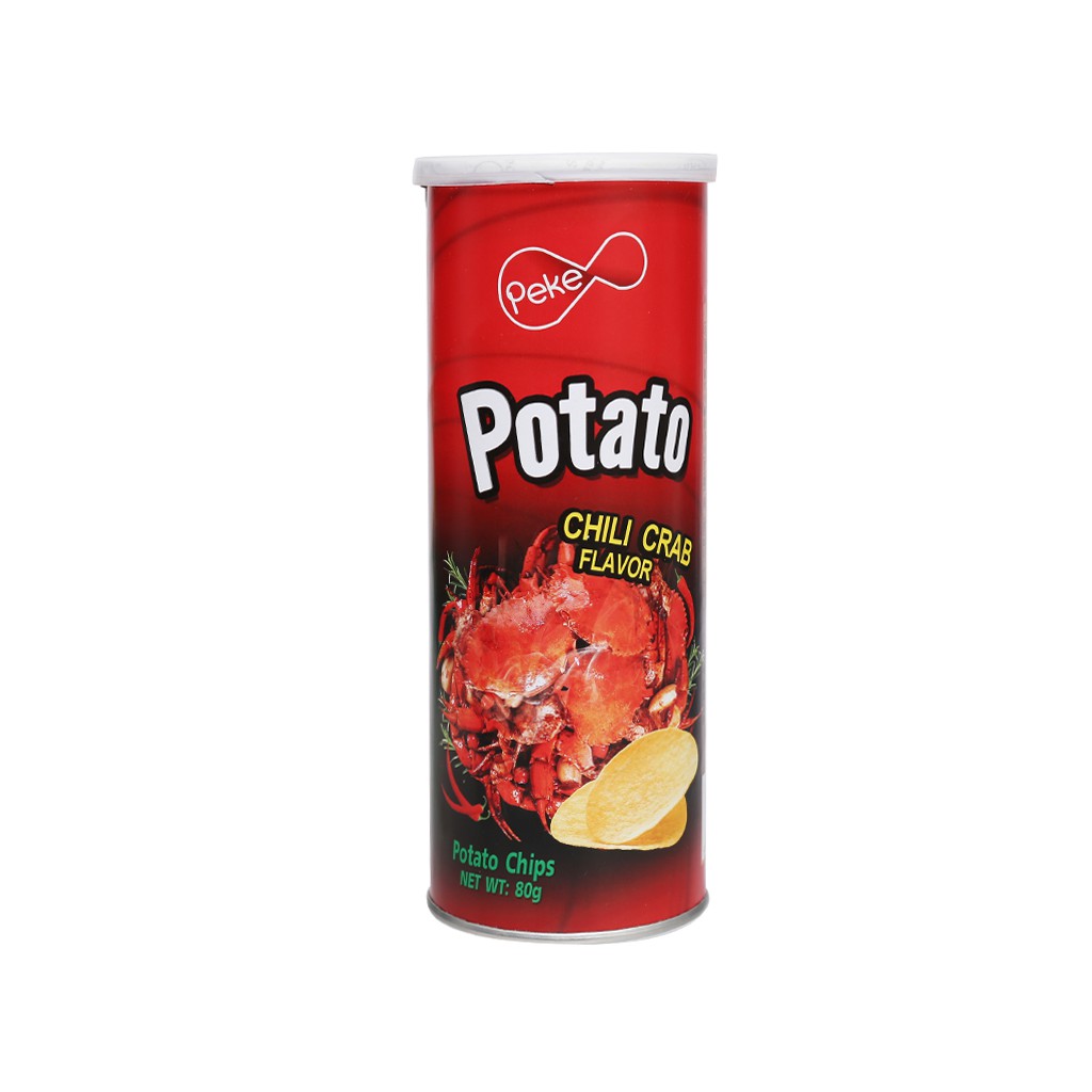 Snack khoai tây vị cua xào ớt Peke Potato Chips lon 80g