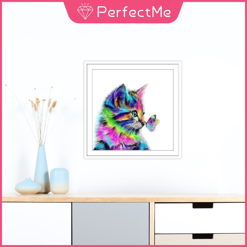 Bộ tranh đính đá 5D tự làm 30x30cm hình mèo và bướm dễ thương