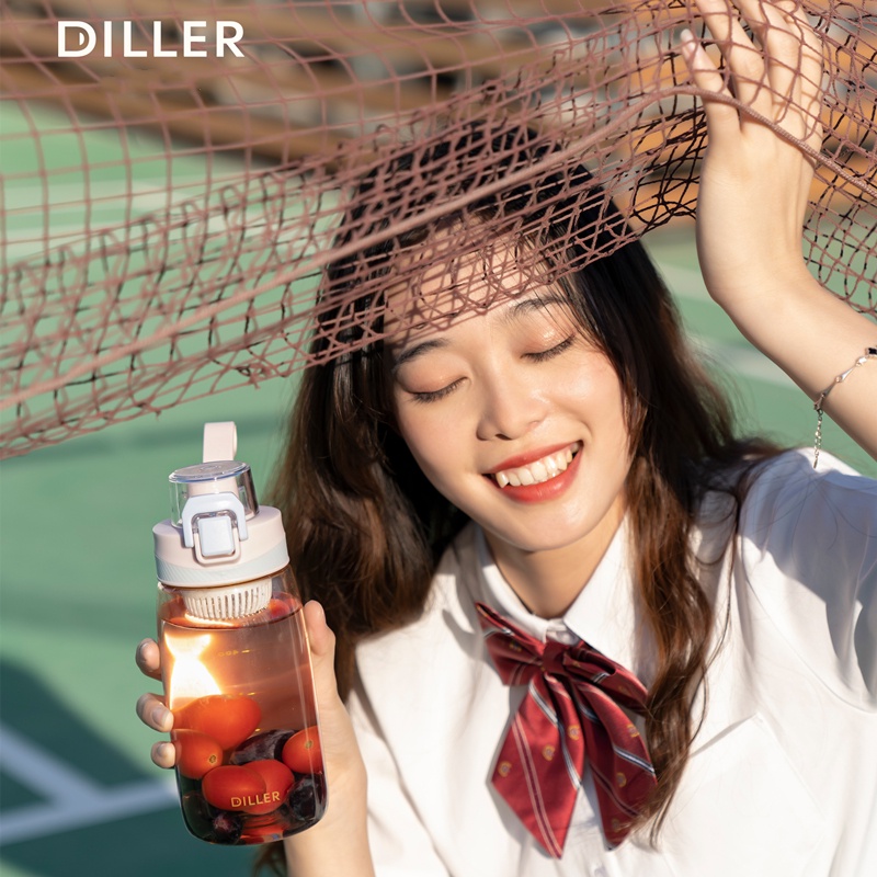 Bình nước DILLER D63 400 ml/ 550ml bằng PC không chứa BPA có lõi lọc trà tiện dụng mang đi hoặc chơi thể thao