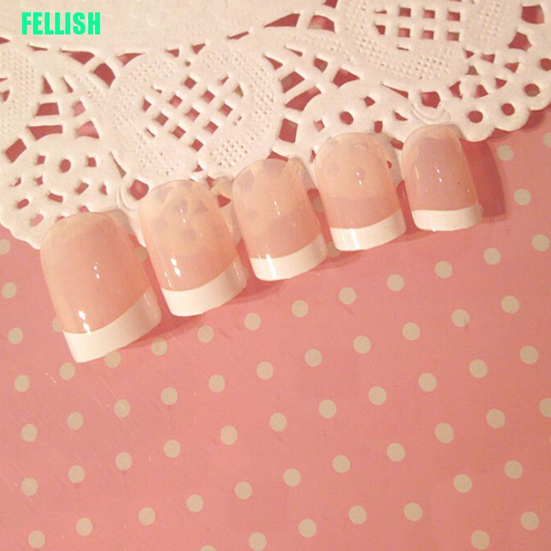 Set 24 móng tay giả tự trang trí kiểu Pháp có keo dán cho nữ