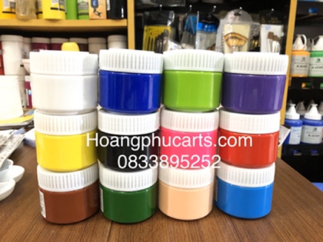 Combo 1 hộp acrylic 1200ml+ 3 hộp acrylic 500ml+ 1 hộp acrylic 300ml + 10 hộp 100ml + 1 bộ bút cán xanh+ Dung môi 100ml