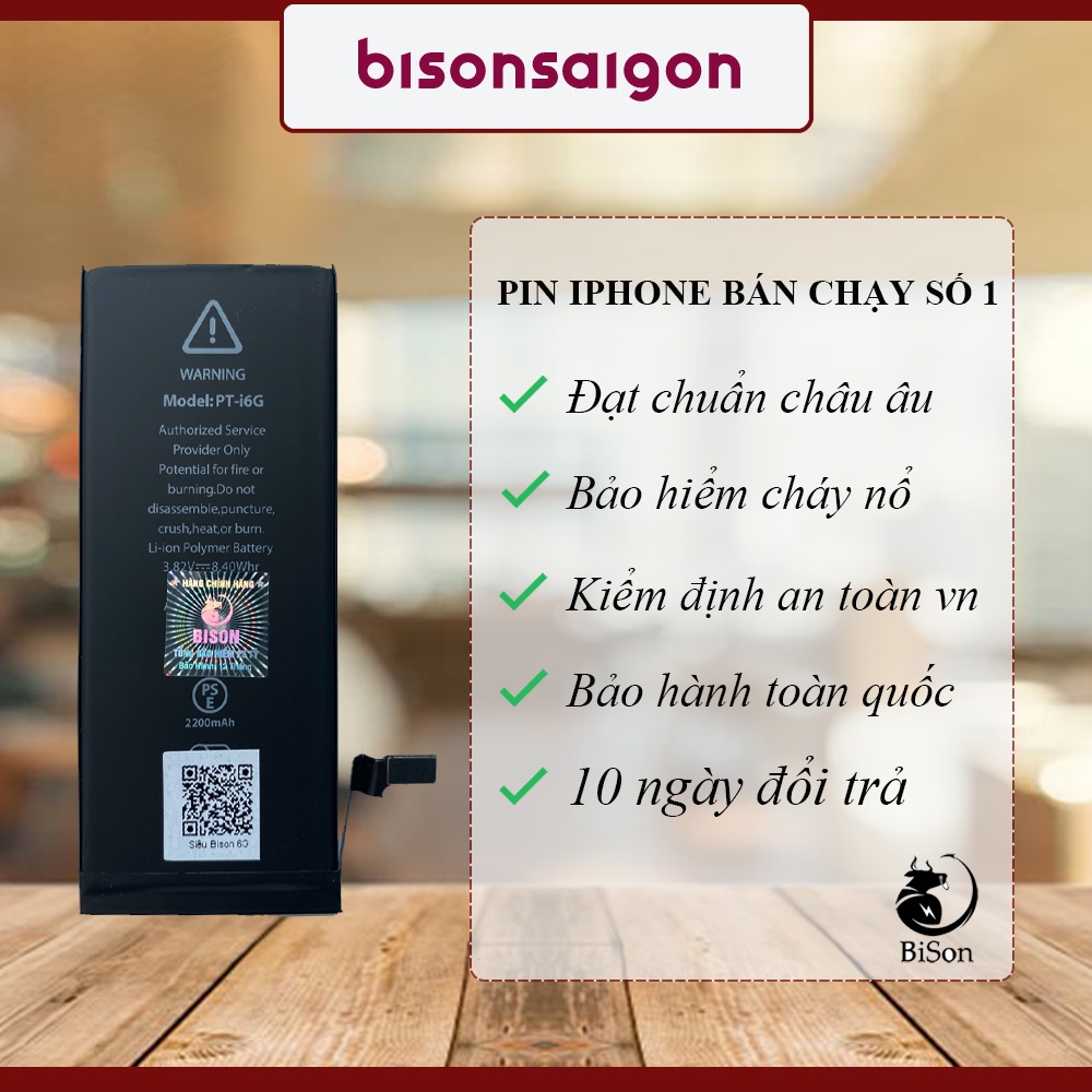 Pin iPhone 6 dung lượng siêu cao 2200mAh BISON chính hãng