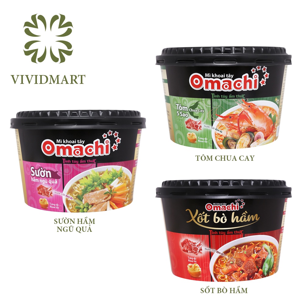 MÌ TÔ KHOAI TÂY OMACHI 3 VỊ: SƯỜN HẦM NGŨ QUẢ, TÔM CHUA CAY, XỐT / SỐT BÒ HẦM - TÔ 93G – MASAN