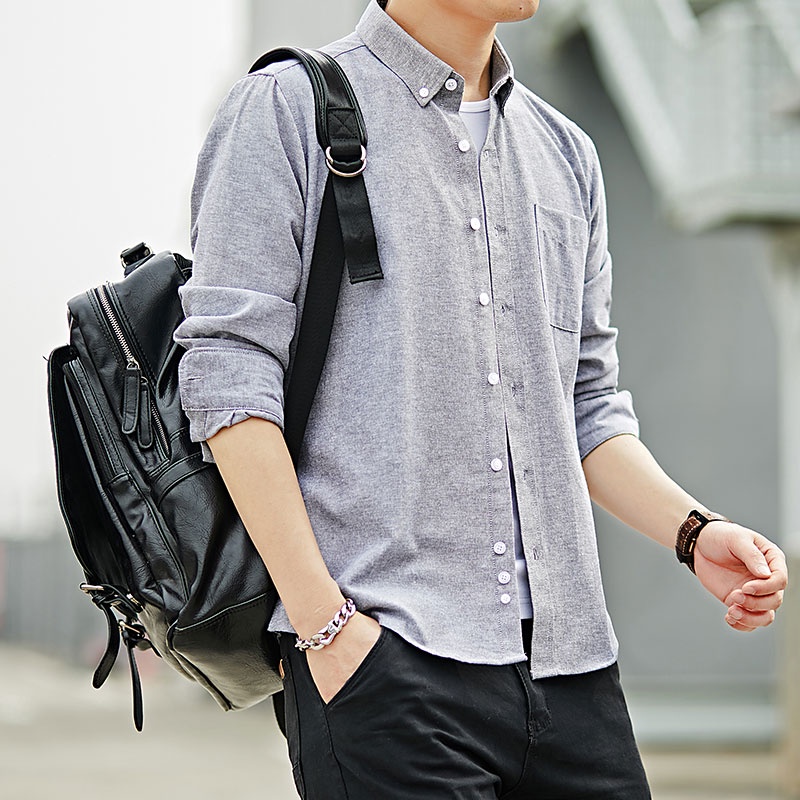 UNIQLO [Hàng Có Sẵn] Áo Sơ Mi Nam Dài Tay Vải Oxford Màu Trơn Dáng Ôm
