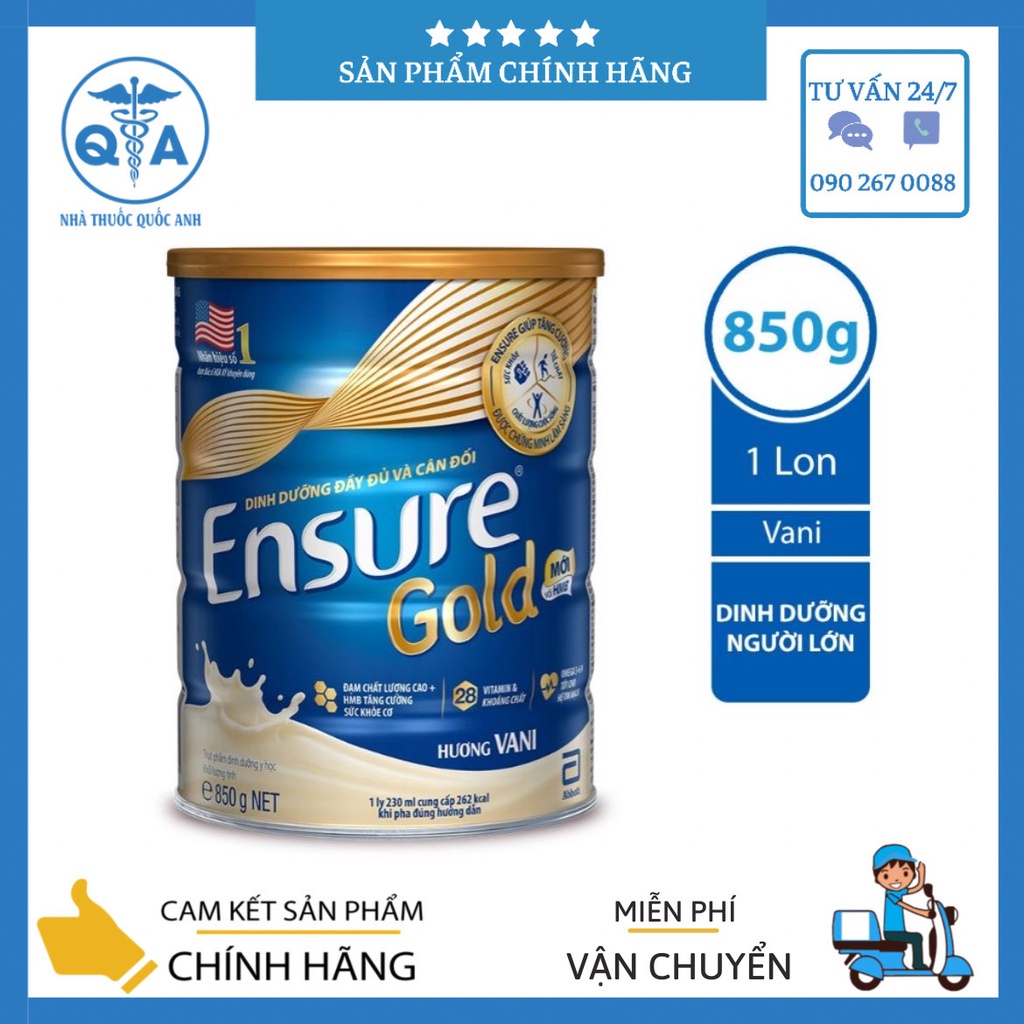 Sữa Bột Abbott Ensure Gold HMB Hương Vani Ít Ngọt Bổ Sung Dinh Dưỡng Cho Người Lớn (850g)