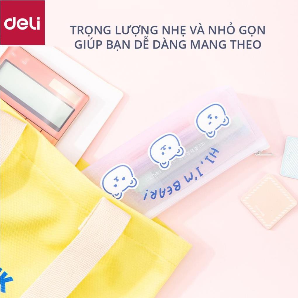 Túi đựng bút đồ dùng cá nhân Deli - chất liệu vải lưới trong suốt - Xanh dương/Trắng/Cam/Vàng - 67168 [Deli]