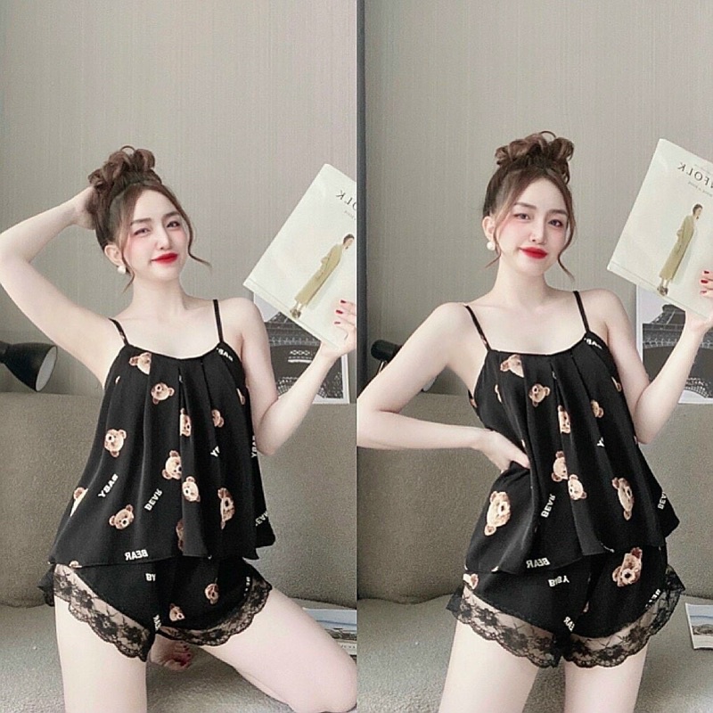 Đồ bộ ngủ hai dây áo xếp ly lụa mango cao cấp | BigBuy360 - bigbuy360.vn