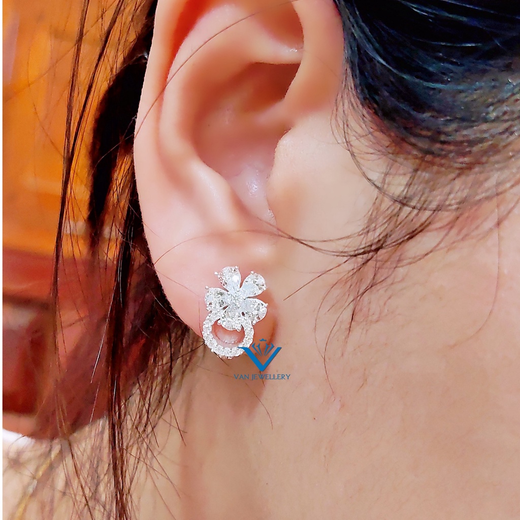 Khuyên tai bạc Khuyên cài Hoa nạm đá sang chảnh s950 cao cấp