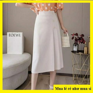 Chân váy nữ dáng dài công sở,Chân váy Midi xếp ly 3 màu nâu và đen đính cúc, xếp ly